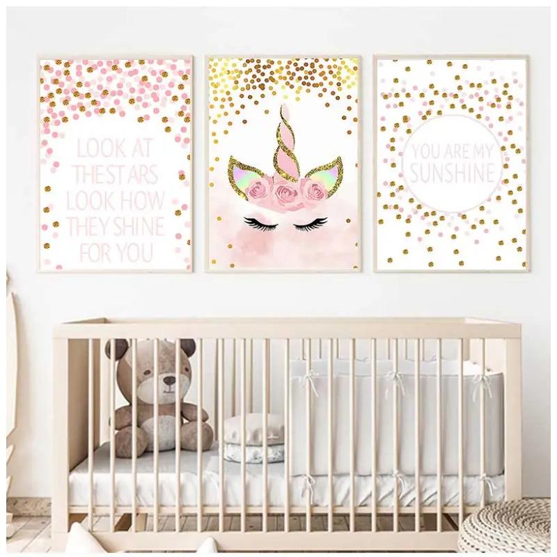 Decorative Picture Baby Girl Bedroom Decoration Pink Unicorn Nursery Quotes Art Wall Canvas Print Painting Nordic Style