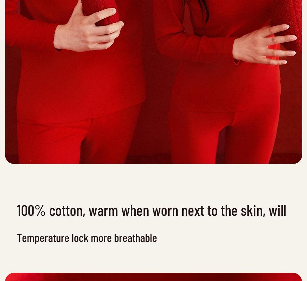 Year of the Horse Red Autumn Cotton Underwear Set for Men & Women - Thin, Warm, Middle-aged & Elderly