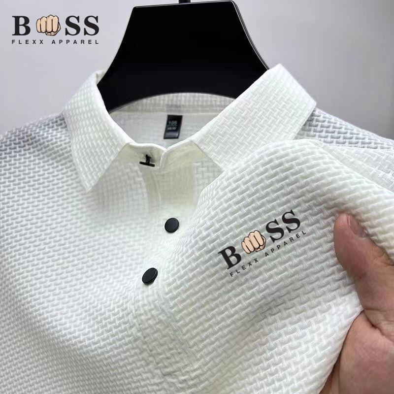 Mens Business Casual Polo Shirt Short Sleeve Solid Color Slim Fit Daily Wear