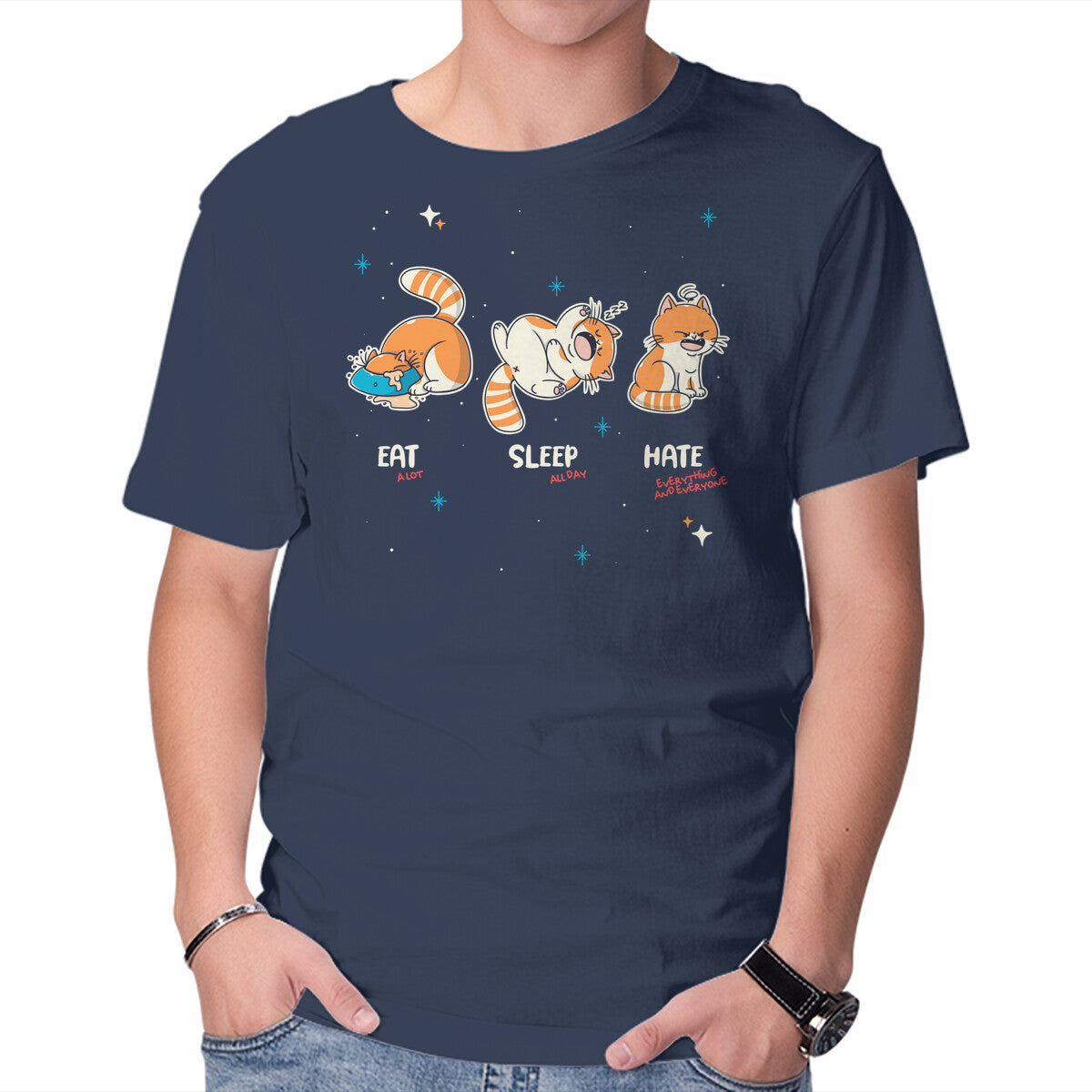Unisex Crew Neck T-Shirt Eat Sleep Hate Graphic Short Sleeve Casual Tee XXXXL
