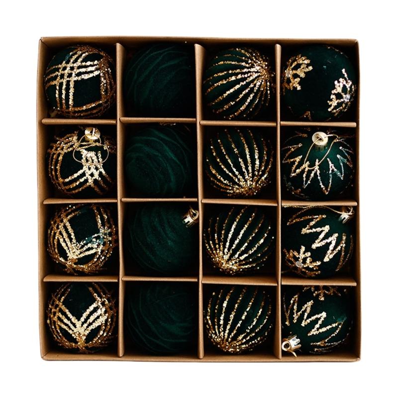 Set of 16 Baubles for Christmas Tree Handmade Decorations for Party and Home Colorful Hanging Pendants Embellishment