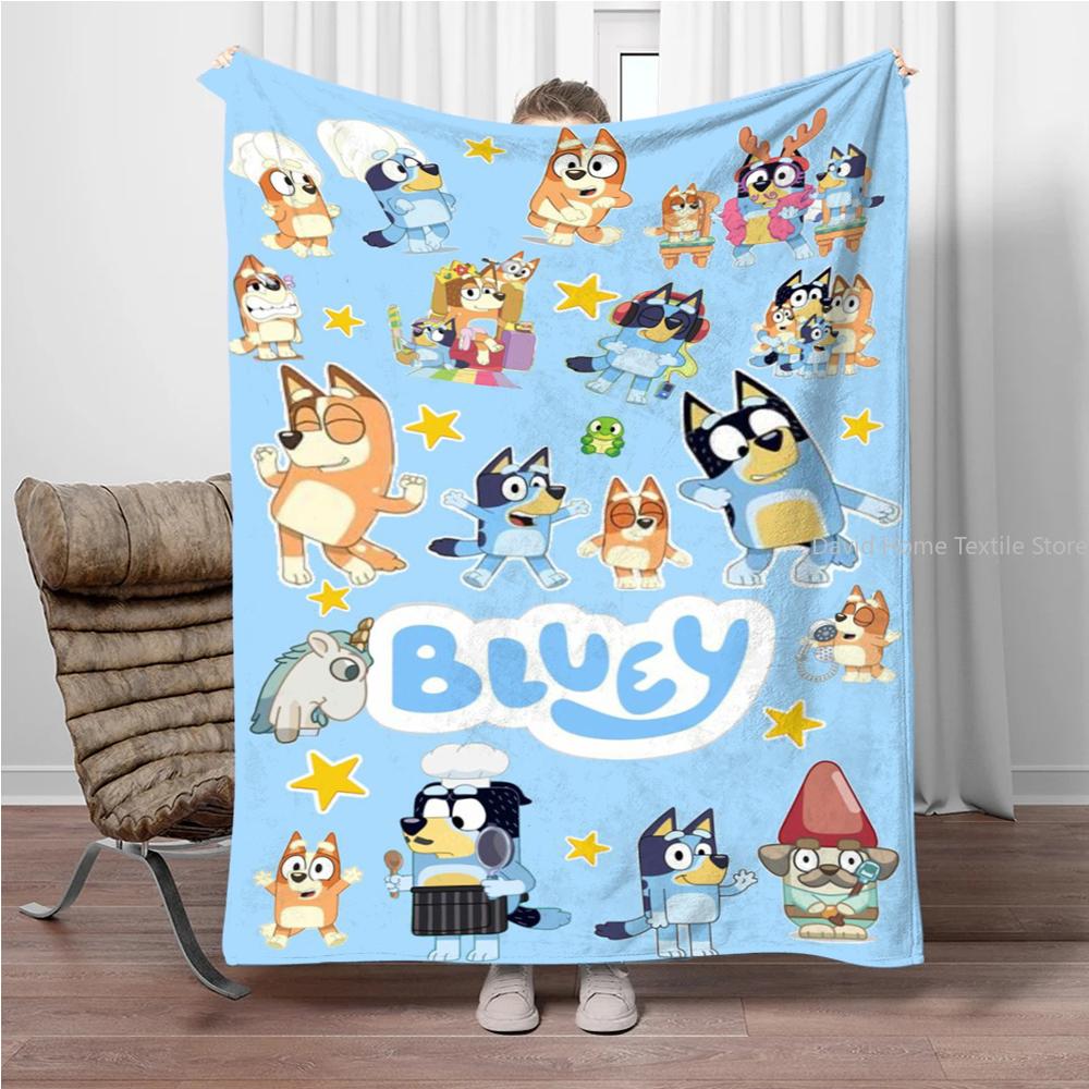 MINISO Disney-Bluey Cartoon Decke Flauschiger Flanell Kinder und Erwachsene Sofa Plüsch Tagesdecke Überwurf Mittagsdecke für Sofa Bett Geschenk