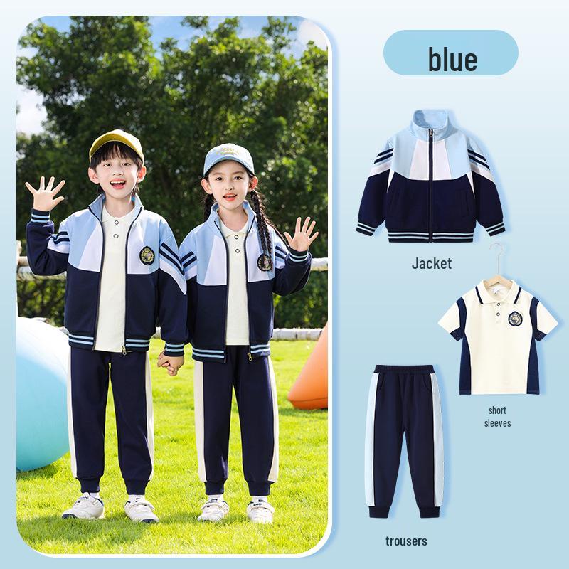 Spring & Autumn Primary School Uniform Set: Kindergarten to College Style 3-Piece Class & Sports Attire for Kids