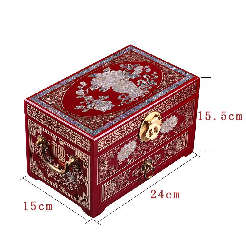 Vintage Wooden Jewelry Box with Copper Wire Inlay Mother of Pearl Handcrafted Pingyao Lacquerware