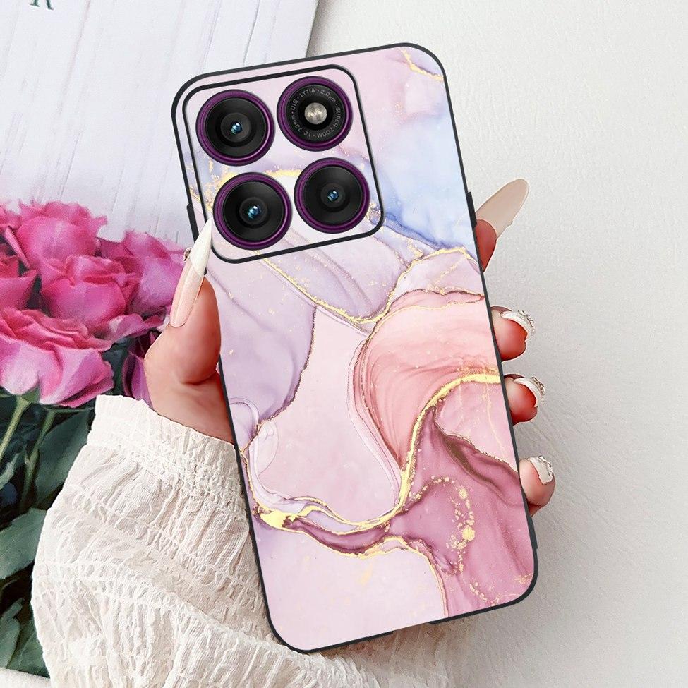 For Motorola Edge 60Pro XT2507-1 Back Cover For Motorola Edge 60 Pro Case Cute Cartoon Luxury Flower Painted Black Silicone 6.7"