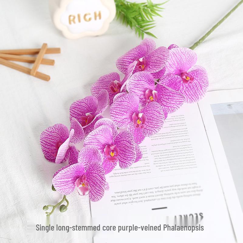 Long Stem 9-Head Phalaenopsis Orchid Artificial Floral Decoration for Weddings and Home