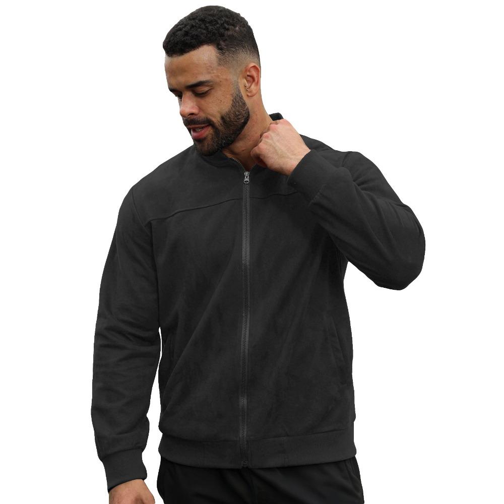 Herren einfarbige Wildleder-Reißverschlussjacke – Lässiger Retro-Stil Langarm-Strickjacke für den Herbst