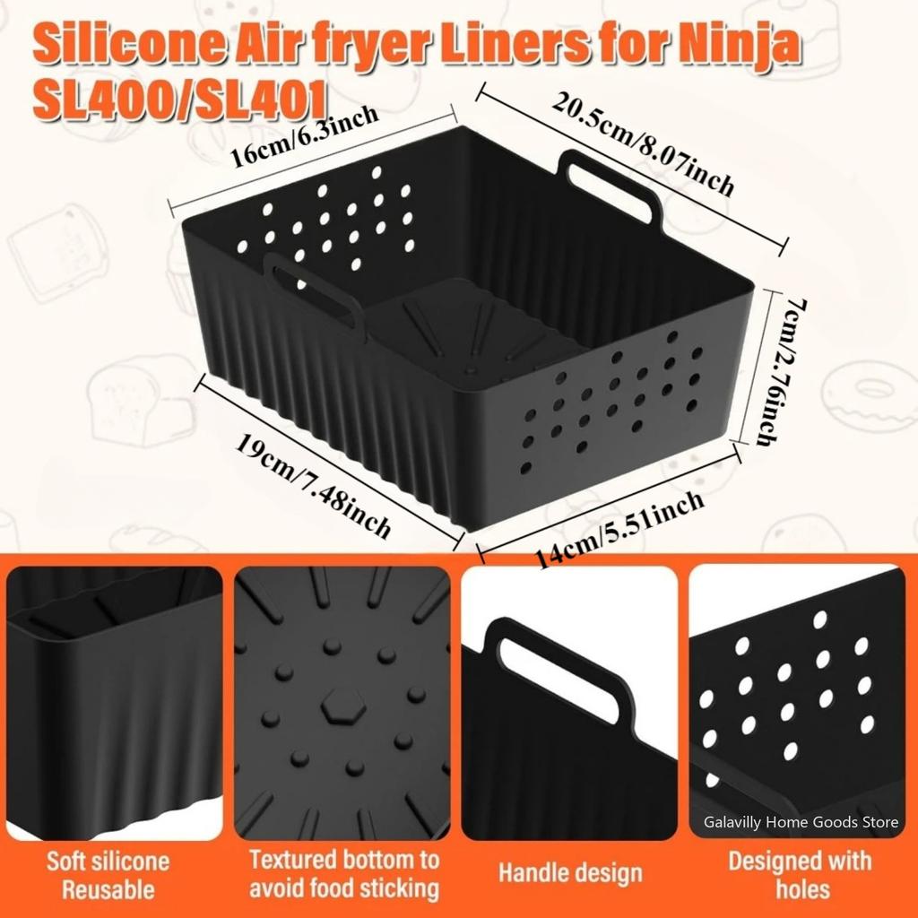 Silikonowe wkładki do frytkownicy beztłuszczowej wielokrotnego użytku dla Ninja SL400/SL401 Wentylowana nieprzywierająca konstrukcja Wielofunkcyjne do frytek, kurczaka, chleba, pieczenia