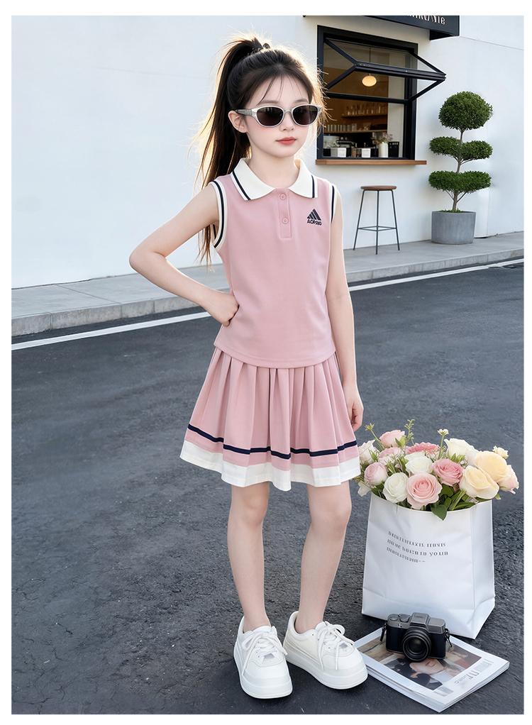 Girls' summer sports suit 2026 new style, children's huge and beautiful sleeveless pleated skirt, girls' fashionable summer style