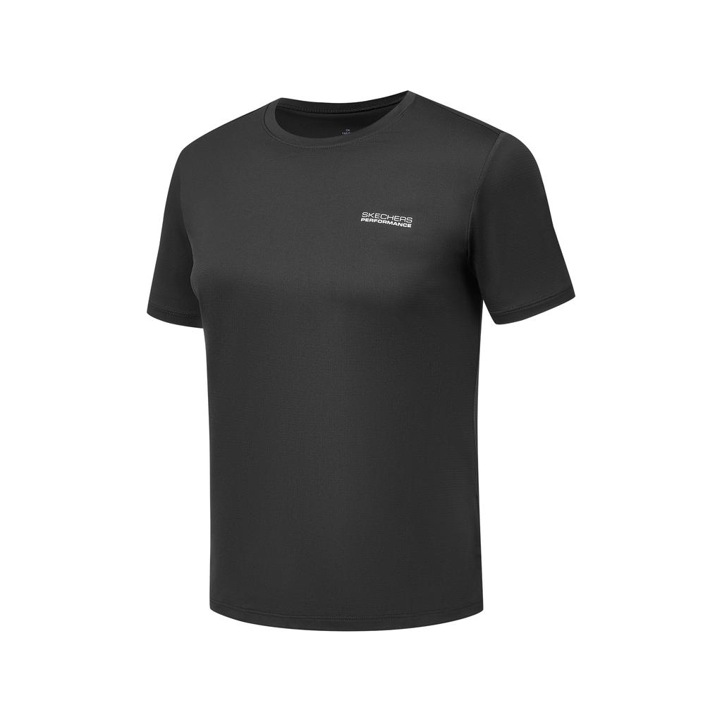 Skechers Comfort Technology Cool Series Quick Dry Simple Round Neck Short Sleeve Regular T-Shirt Women tops Carbon-Black P225W149-0018