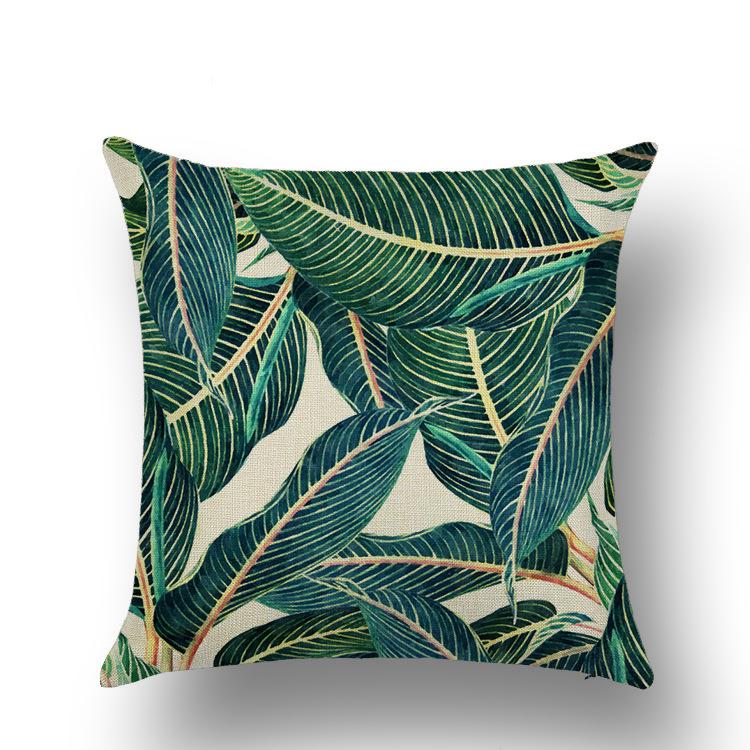 Plant Home Tropical Plant Flax Pillowcase Palm Leaf Home Sofa Pillow Cushion Cover