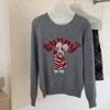 Women's Wool Round Neck Sweater with Cartoon Bunny Embroidery - Cute Style for Autumn/Winter