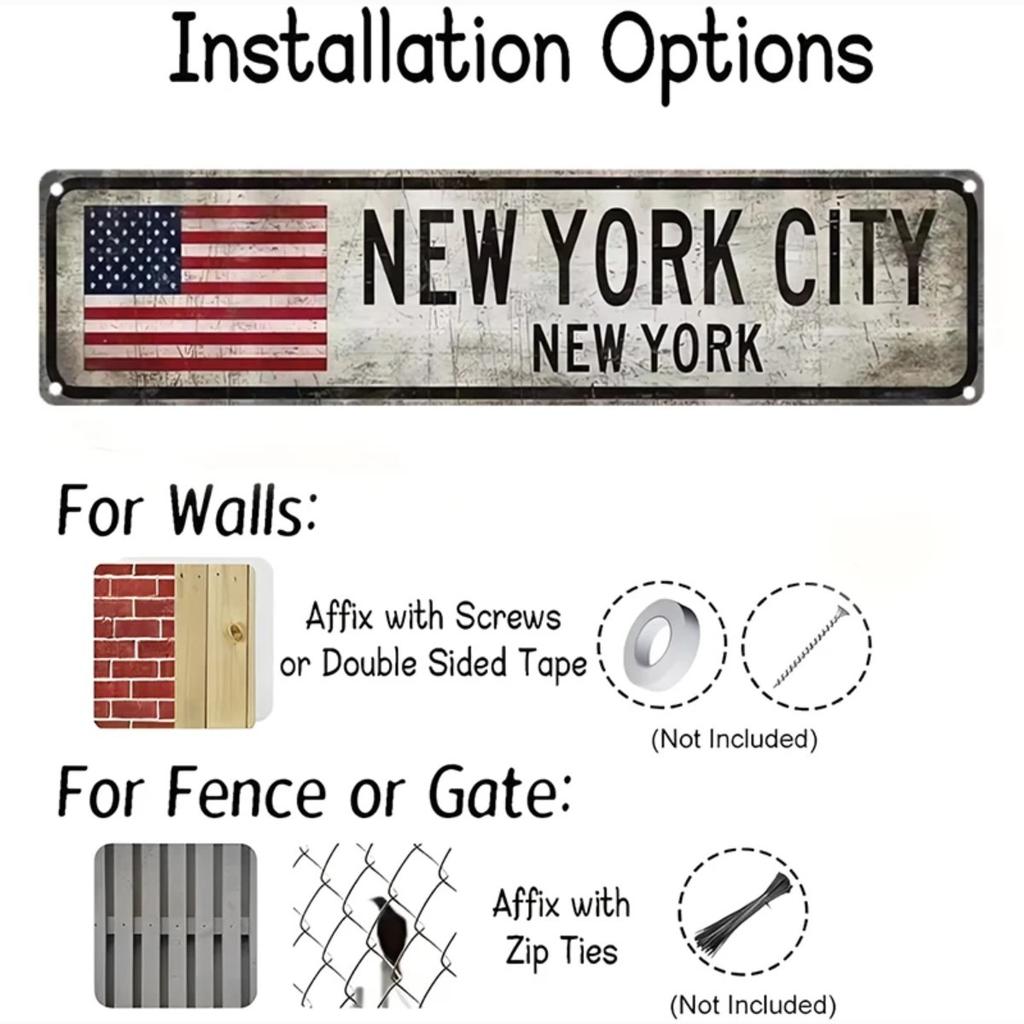 Individuelle Retro New York Aluminiumplakette USA-Flagge Wandkunst Man Cave Bar Dekor