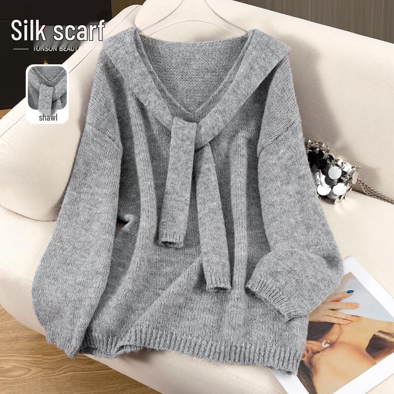 

Women s V-Neck Loose Knit Long Sleeve Top M