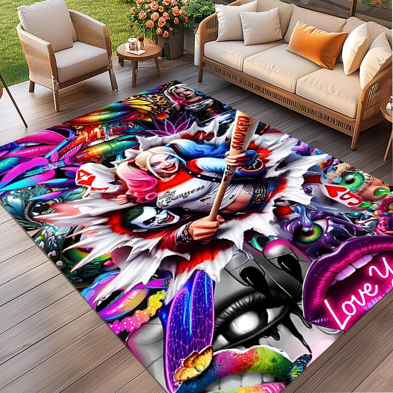 Harley Quinn Joker Print Rug, Washable Floor Carpet, For Entryway Dorm Laundry Room Office Study, Home Decor Birthday Christmas Gift
