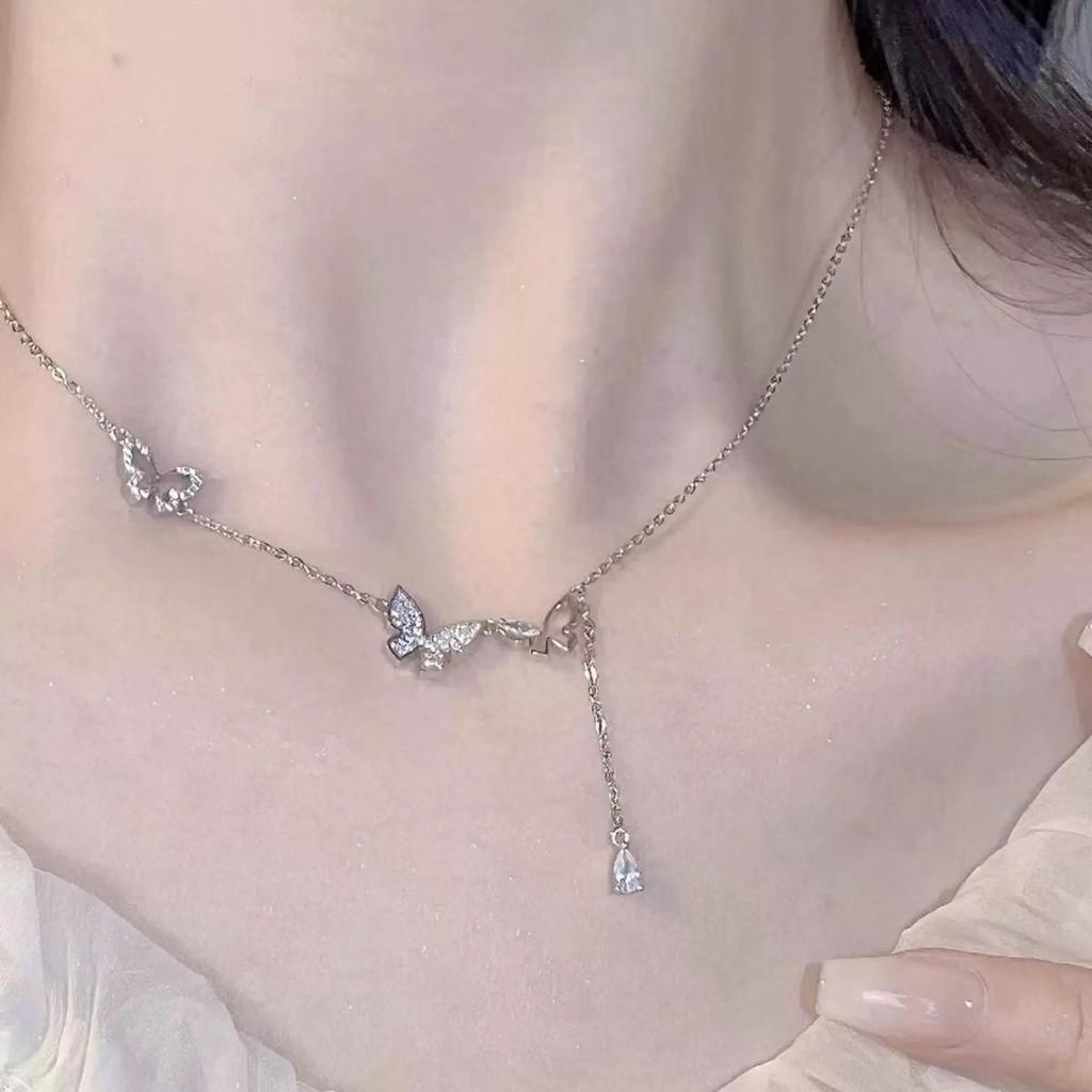 Sweet Tassel Butterfly Necklace: Elegant, sparkling diamond chain for women—a perfect, graceful gift for your girlfriend.