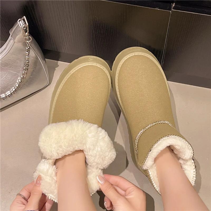Fashion Snow Boots Women's 2025 New Winter Velvet Thickened European Station Platform Inner Heightened Cotton Shoes