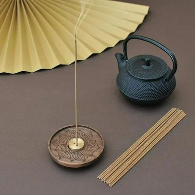 Multi Hole Solid Wood Incense Holder Pure Copper Stand Set DIY Home Indoor Stick Burner Zen Meditation Aromatherapy Decor