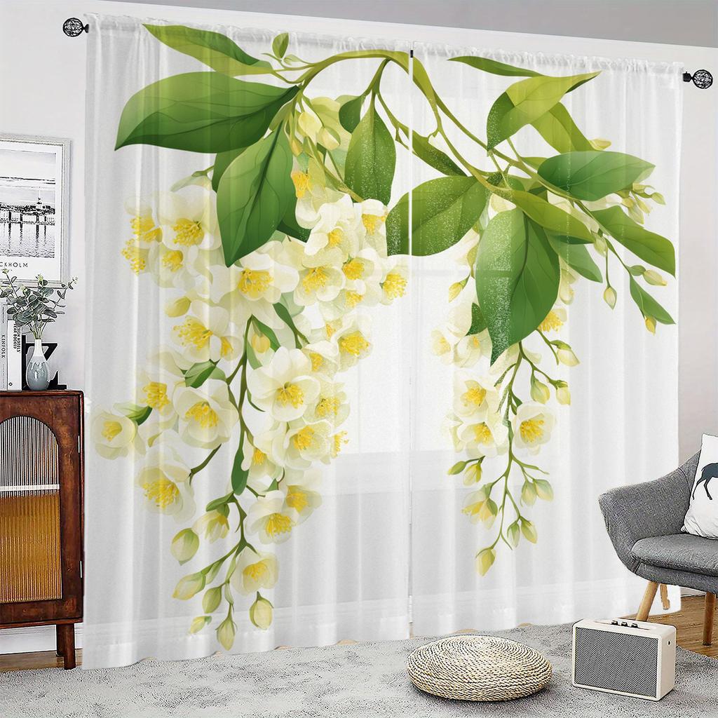 Floral Curtains Leaf Bloom Print Living Room Bedroom Dining Curtain With Sheer Polyester Machine Washable Perfect For Great