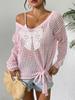 Women's Loose-Fit Knitted Sweater with Butterfly Tie-Up and Hollow-Out Sleeves