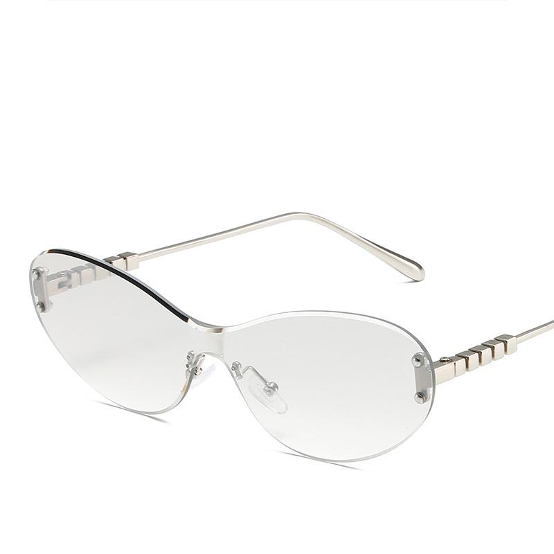 Non-polarized Wrap Around Rimless Sunglasses for Women Men Fashion Ins One-piece Shades Trendy Shield Design Gradient Lens