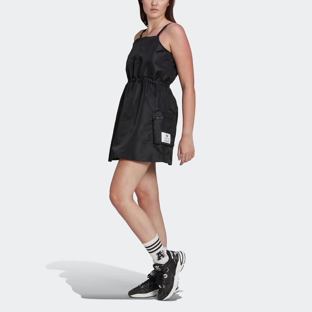 adidas Originals Kleeblatt-Logo-Aufnäher Einfarbiges Tankkleid Damenkleid Schwarz HL9066