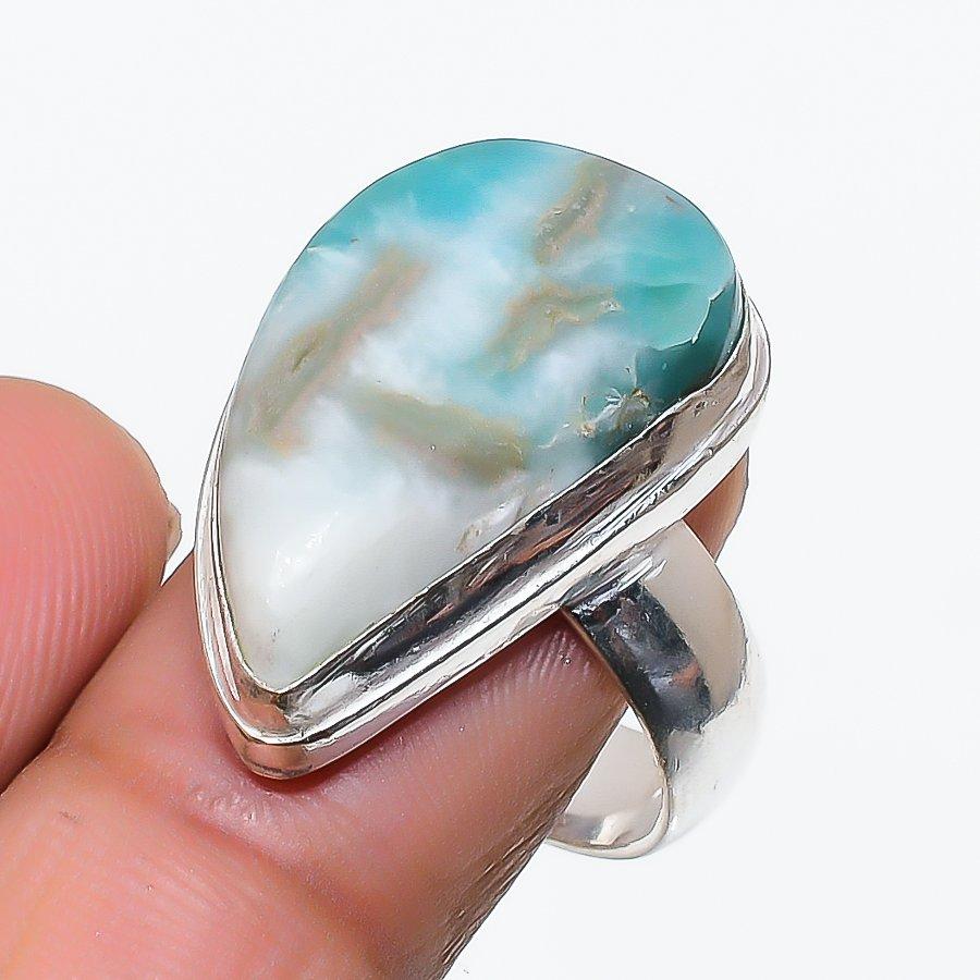 

Republic Larimar Gemstone Handmade 925 Sterling Silver Jewelry Ring Size 8 SU-10489