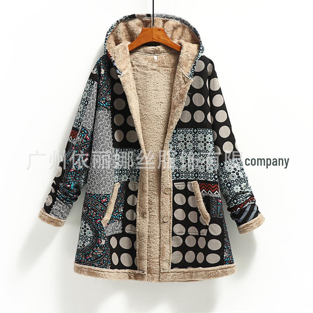 2023 Winter Women's Printed Hooded Sweatshirt with Warm Plush Lining