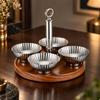 4 Pieces Stainless Steel Snack Bowl with Wooden Tray Reflective Polished Serving