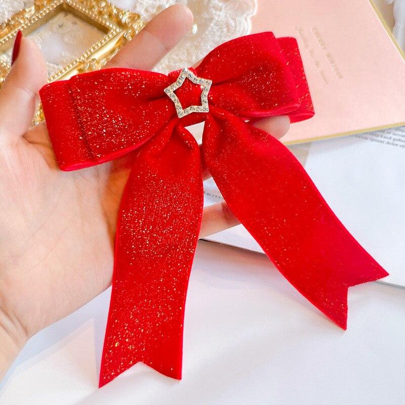 1pc New Year Girls Cute Red Gold Velvet Hairpins for Kids Children Sweet Hair Rope Hair Clip Barrettes Fashion Bow Accessories