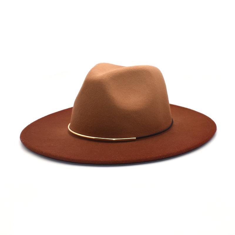 Gradient Large Brim Wool Vintage Felt Fedora Panama Hats Men Women Gentleman Elegant Gradient Rose for Lady Winter Autumn Caps