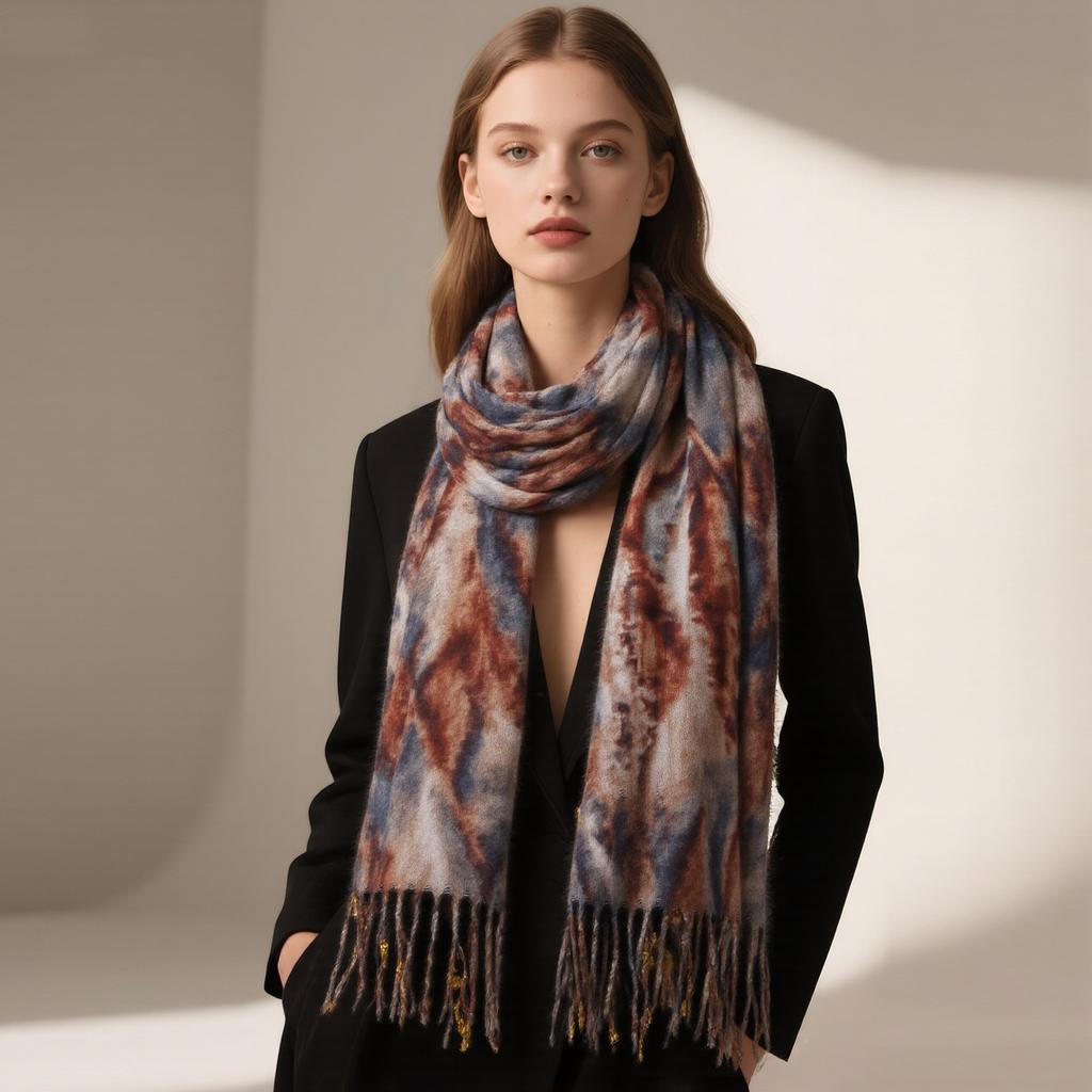 Water ripple print cashmere scarf for autumn and winter, new European and American vintage winter warm versatile shawl and neck warmer