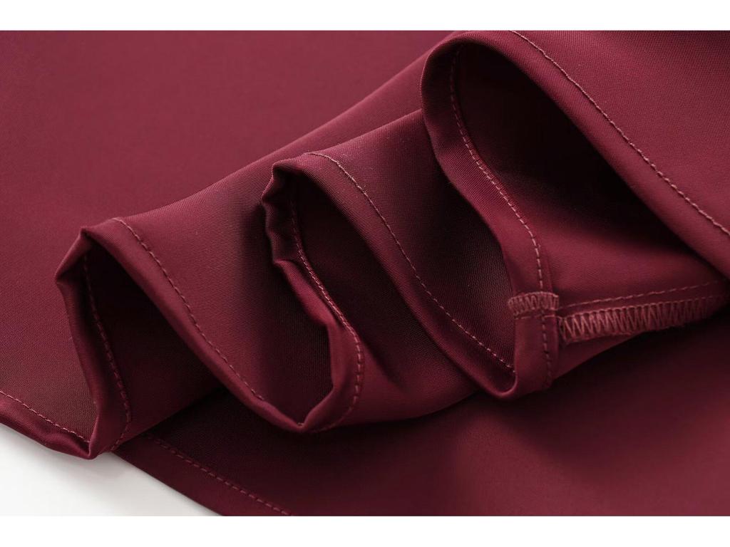 European & American Women's Autumn Burgundy Draped Sling Dress - Elegant & Lazy French Style