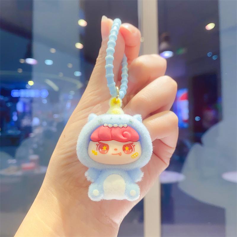Creative Flocking Sitting Position Girl Tide Play Cute Doll DIY Keychain Schoolbag Pendant Keychain Pendant