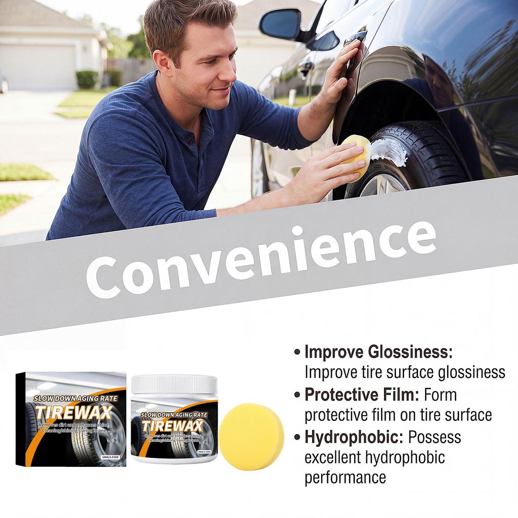 Tire Wax 100g Slow Down Aging Rate Removes Dirt and Enhances Shine Tire Care Cleaning Polishing Protecting Formula with Applicator Sponge