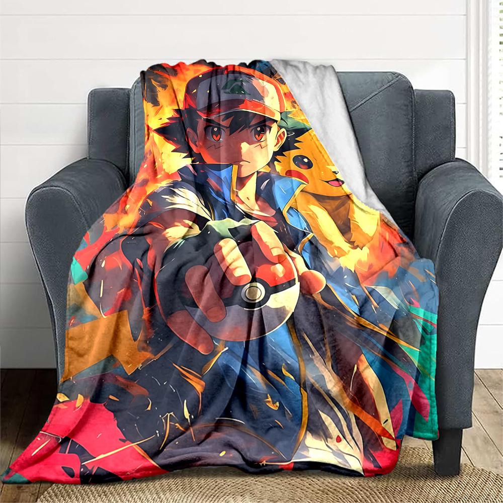 1pc Pokemon Trainer Pikachu Soft Skin-Friendly Flannel Blanket with Digital Printing, Various Sizes Available for Family, Friends, Birthday