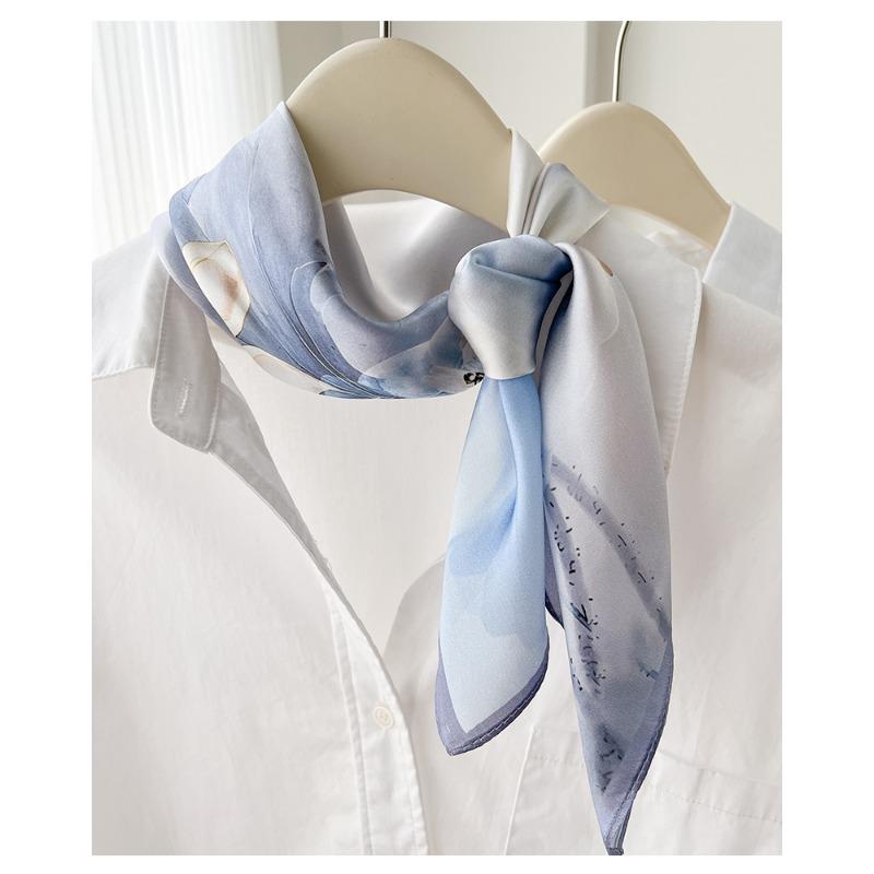 Women S 100 Silk Square Scarf Summer Lotus Pattern Commuting Neckerchief Gift For Mom