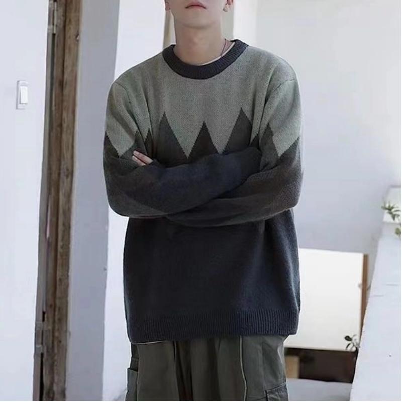 

Новый мужской толстый пуловер с круглым вырезом и принтом, осенне-зимний, повседневный, свободный, в стиле колор-блок, ленивый стиль, топ M зелёный
