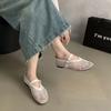 Fish Grid Hollow Ballet Shoes Women's Summer New Round Head Casual Women's Shoes Fashion Belt Buckle Single Shoes