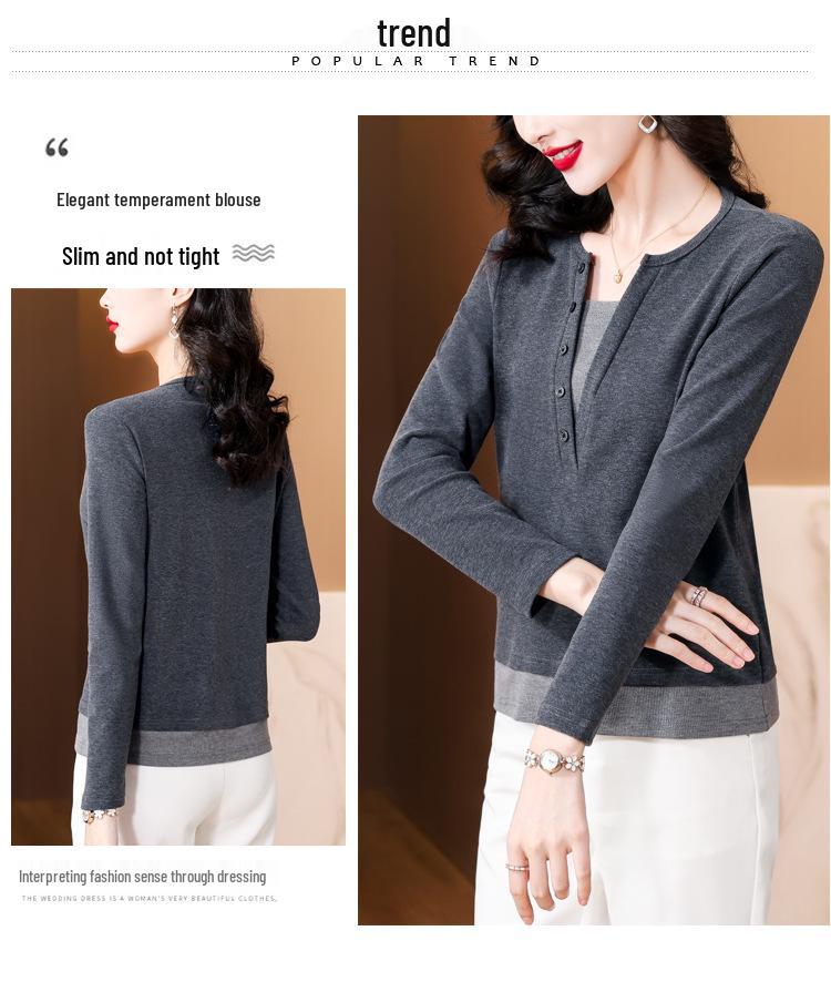 Elegant Korean Style Two-Piece Long-Sleeve Top for Women - Loose, Versatile, and Stylish Base Layer Shirt