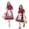 Sweet Fairy Tale Costume Women Cosplay Little Red Riding Hood Plush Cape Dress Farmhouse Maid Outfit Halloween Party