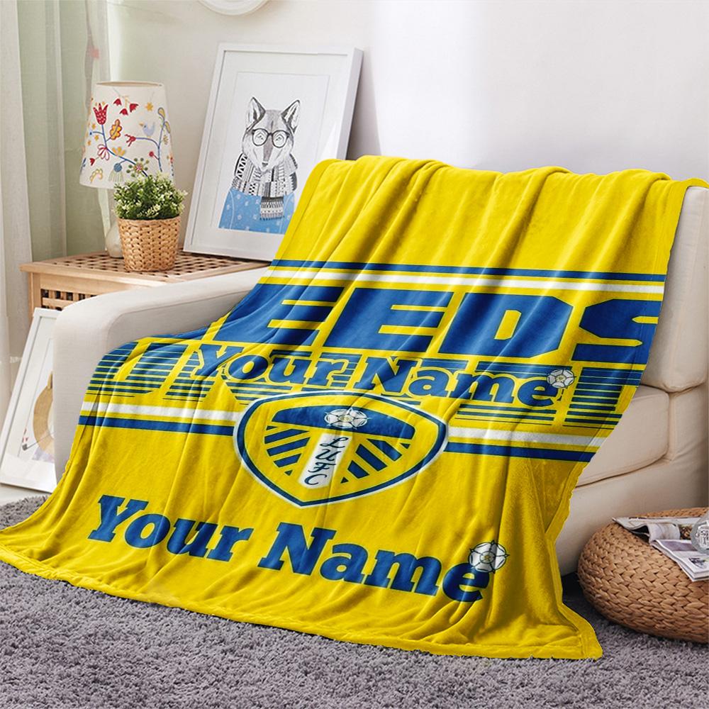 1PC Leeds Crest Custom Name Patterned Flannel Blanket Suitable For All Seasons For Home Decor Warmth And Comfort Gifts Holiday Present