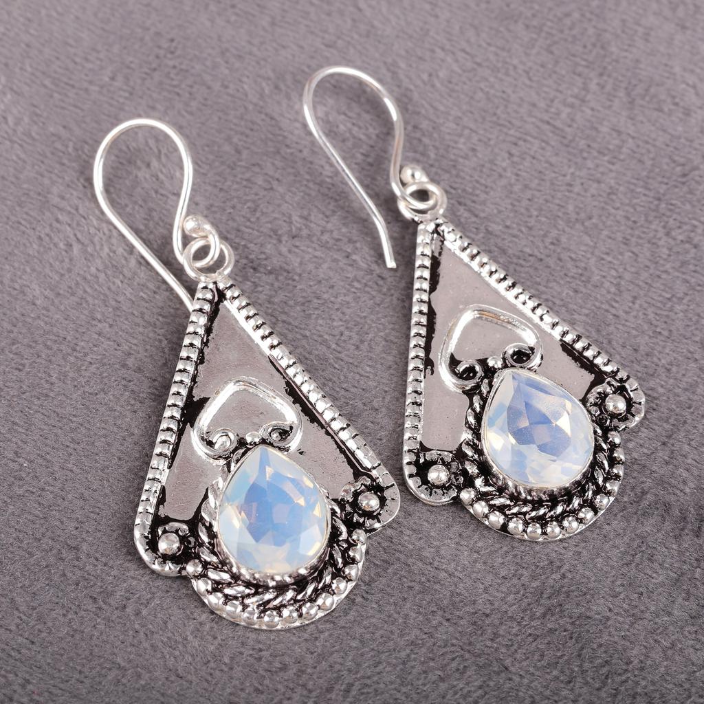Milky Opal 925 Solid Sterling Silver Earrings, Handmade Gemstone Earrings Jewelry, Gifts For Wife Brand New Earrings