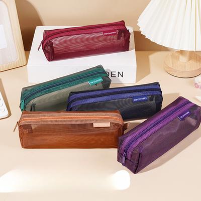 Tragbares Federmäppchen in Retro-Farbe, Federmäppchen aus Netzmaterial mit großer Kapazität, transparente Tasche für Schülerprüfungen und Studienschreibwaren