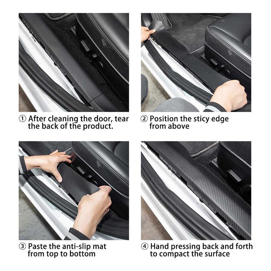 4x Pro 2017-19 Tesla Model 3 Auto Kůže Přední Zadní Prahová Ochranná Krytka