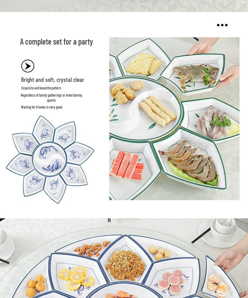 Melamine Platter & Tableware Set: Bowl, Plate, and Dish Set for Hot Pot & New Year's Eve Dinner.