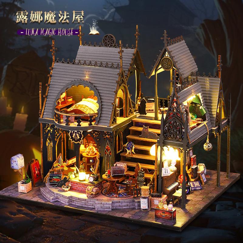 Jiate DIY Miniature House Luna Magic House Handmade Assembly Model Villa Decoration Stress Relief Gift for Men Women