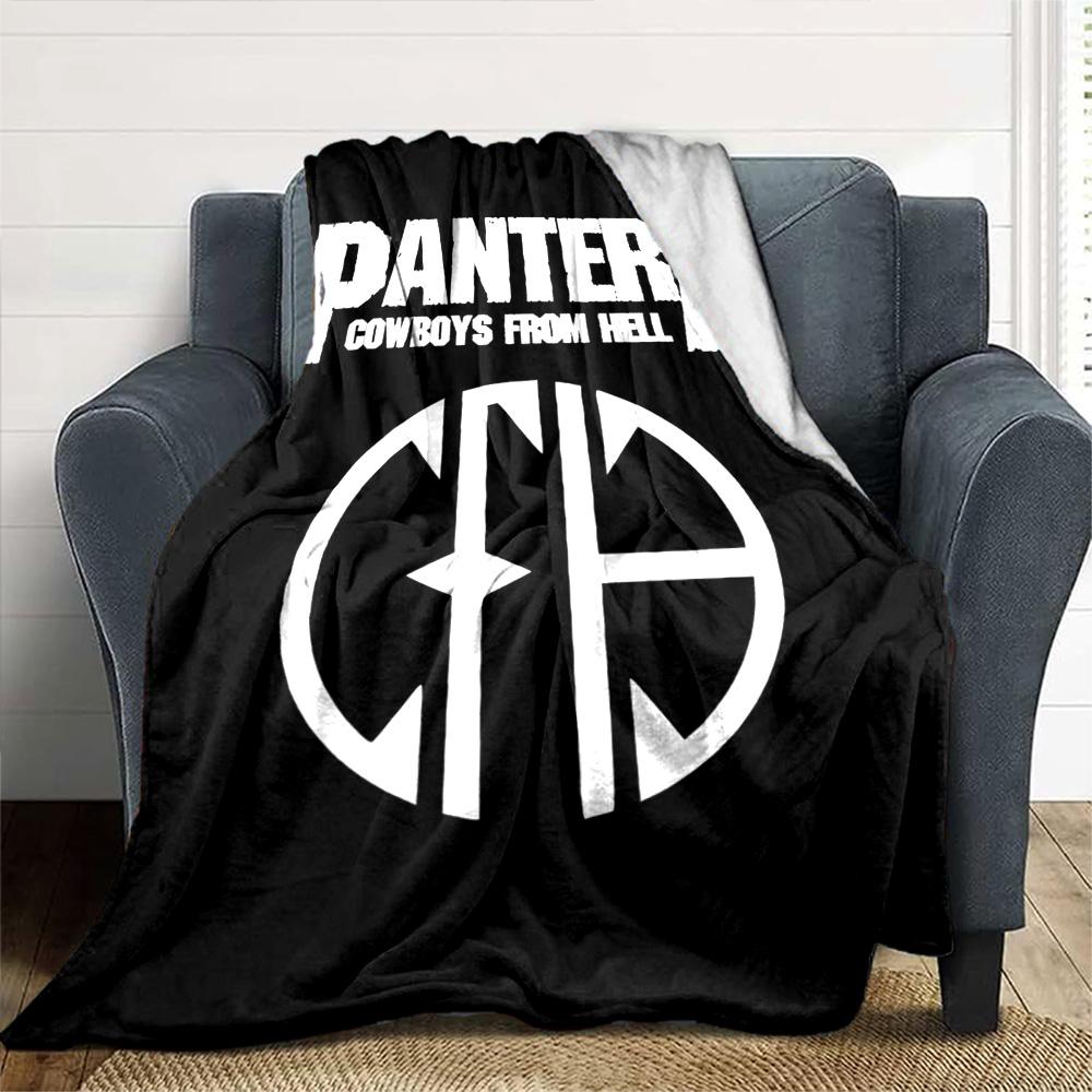 Pantera Cowboys From Hell Band Logo Graphic Print Flannel Blanket Black Background Heavy Metal Rock Soft Throw Blanket Music Fan Home Decor