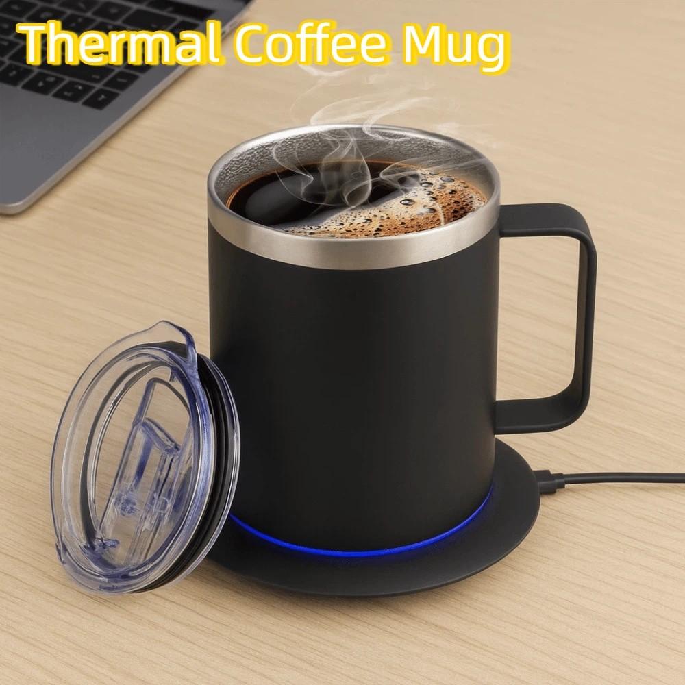 Intelligent Self-Heating Coffee Mug with Lid Double Layer Auto Heat Coffee Mug USB Powered Stainless Steel Thermal Coffee Mug