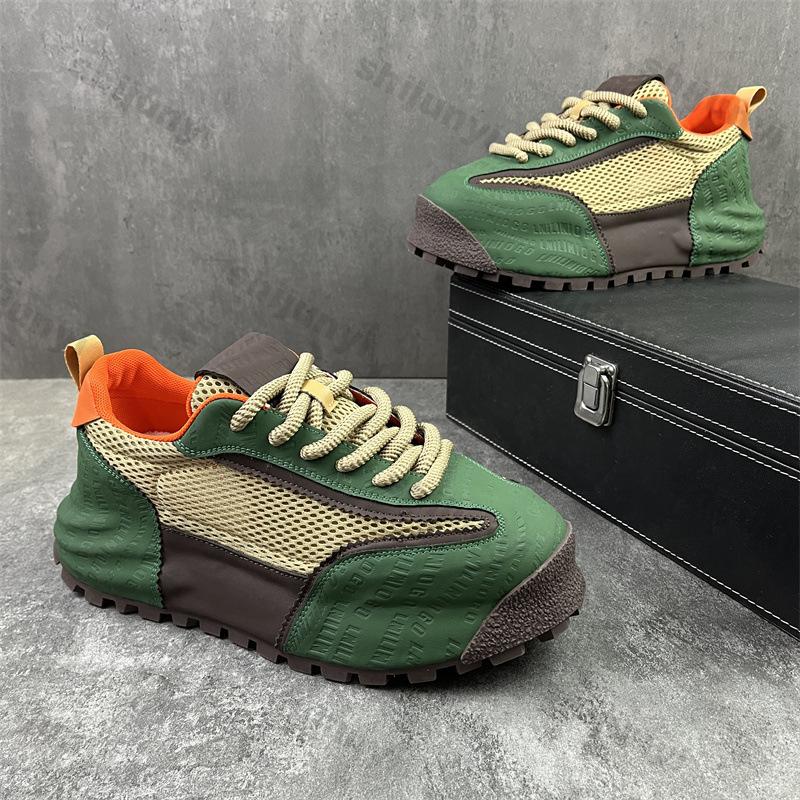 Fashion Men's White Sneakers 2025 Summer New Breathable Mesh Hollow Chunky Running Shoes Comfortable Luxury Lace Up Outdoor Casual Shoes